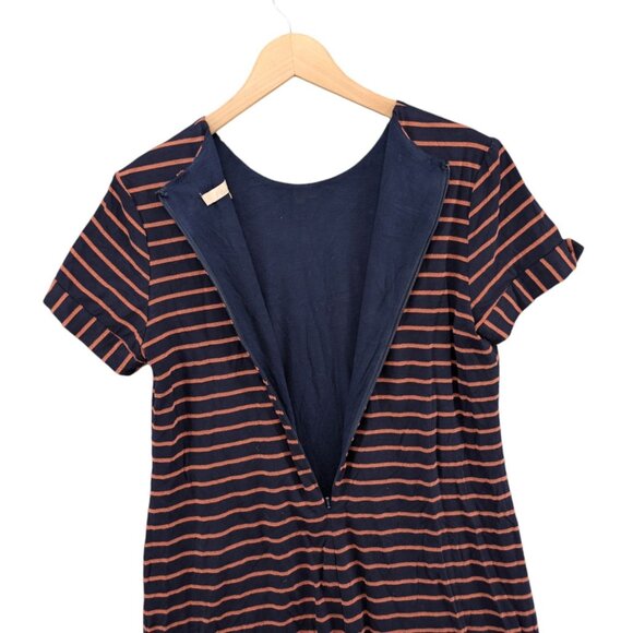 Hutch Anthropologie Mini Shirt Dress Navy Orange Stripe Front Pocket Lined Sz S - Picture 5 of 14
